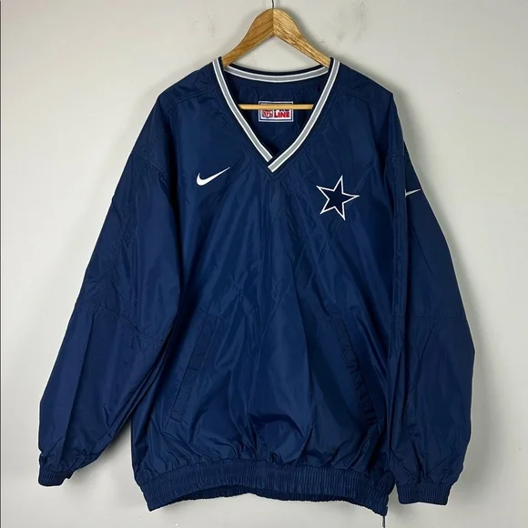 Nike Dallas Cowboys NFL 90s Reversible Navy and White V-Neck Windbreaker- Size L - Picture 4 of 9